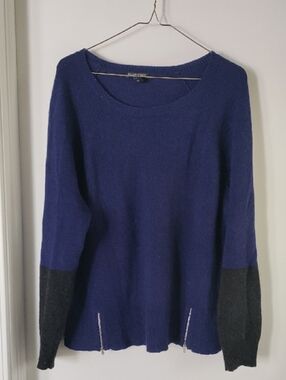 EILEEN FISHER Ultramarine Charcoal Yak Merino Color Block Sweater L